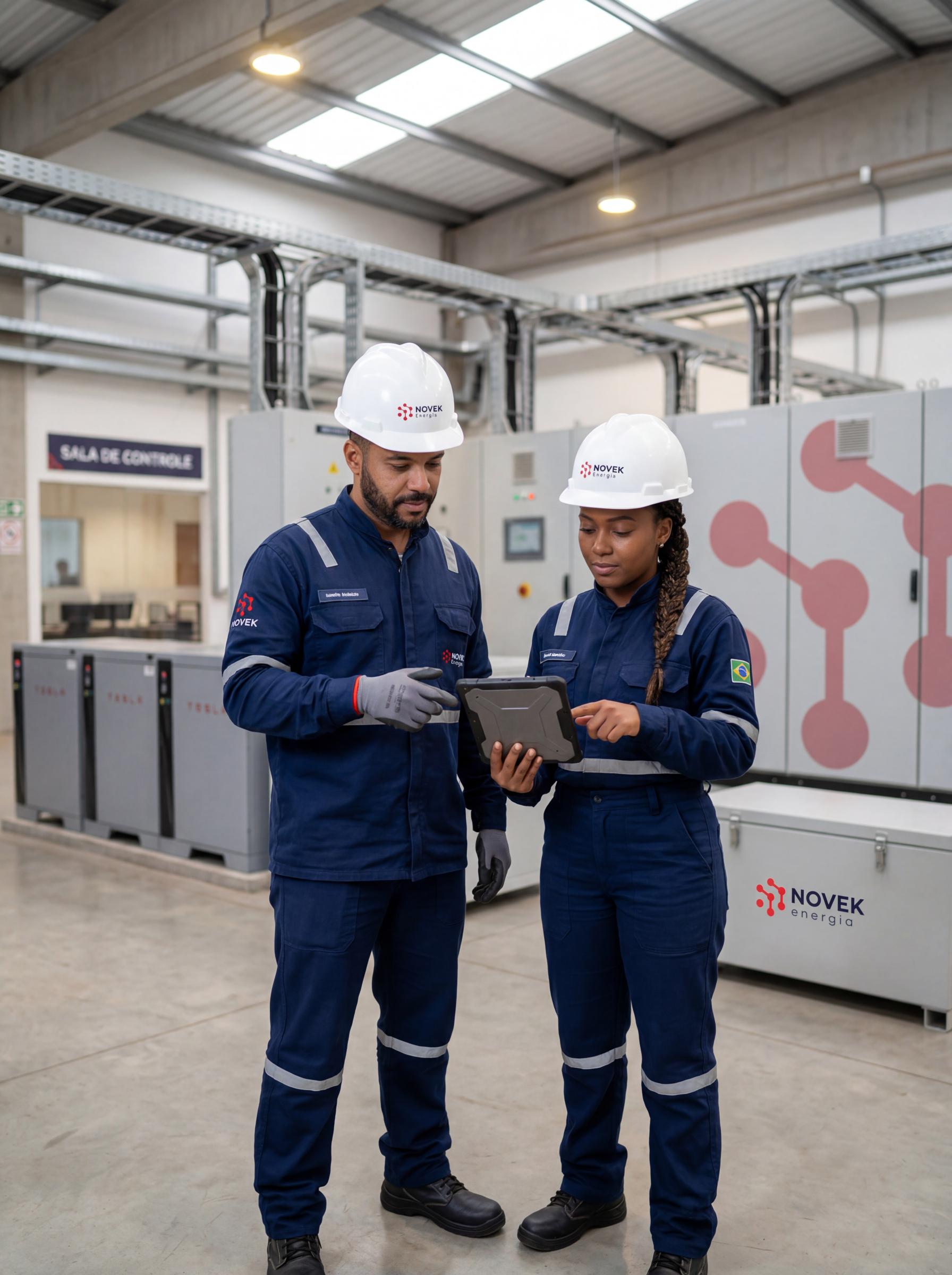 Projetos e equipe técnica Novek em campo industrial